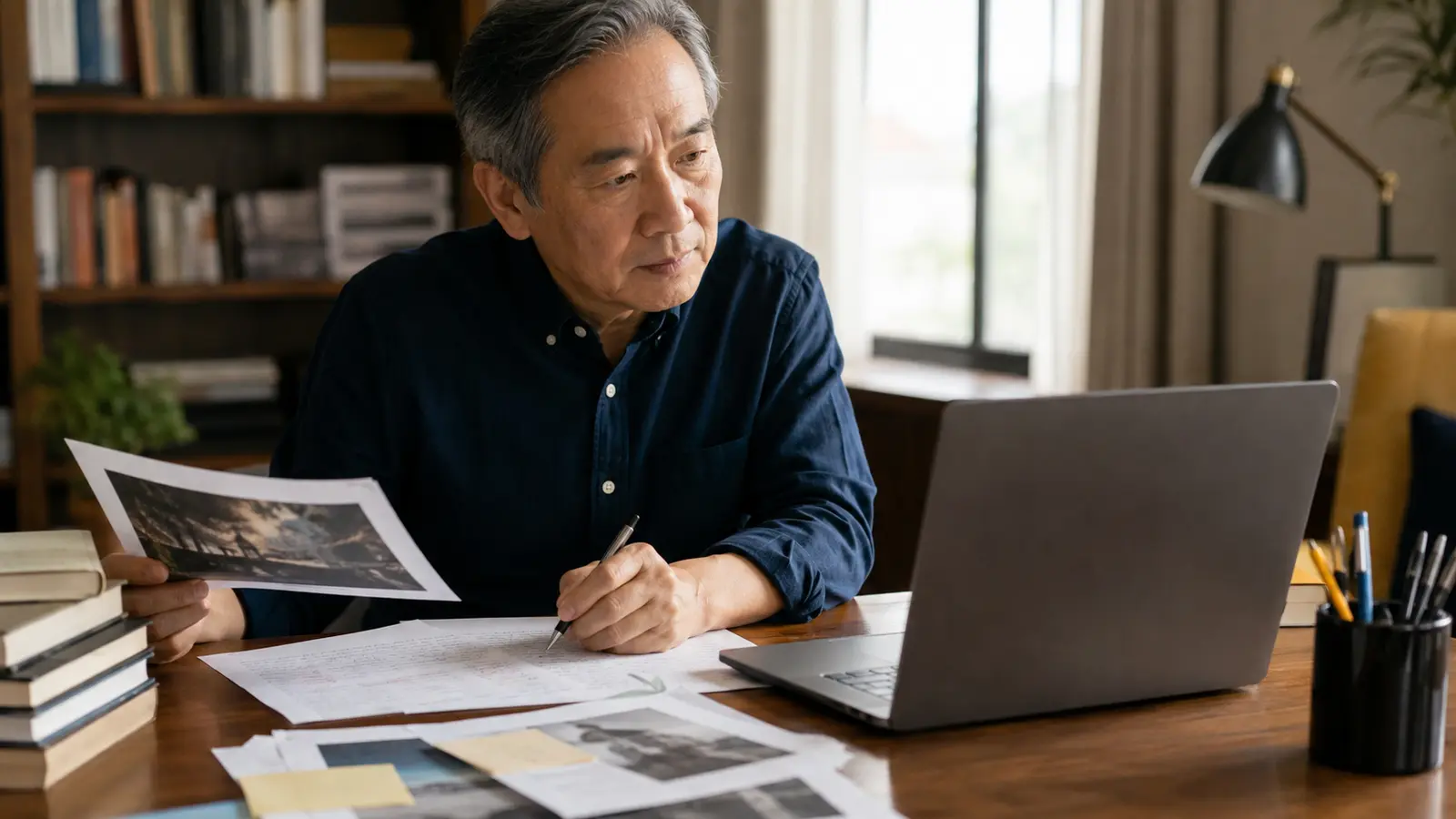 Adult over 50 checking AI output against trusted information.