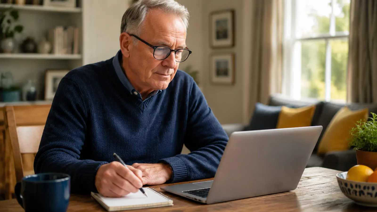 Adult over 50 calmly learning a new business technology one step at a time.