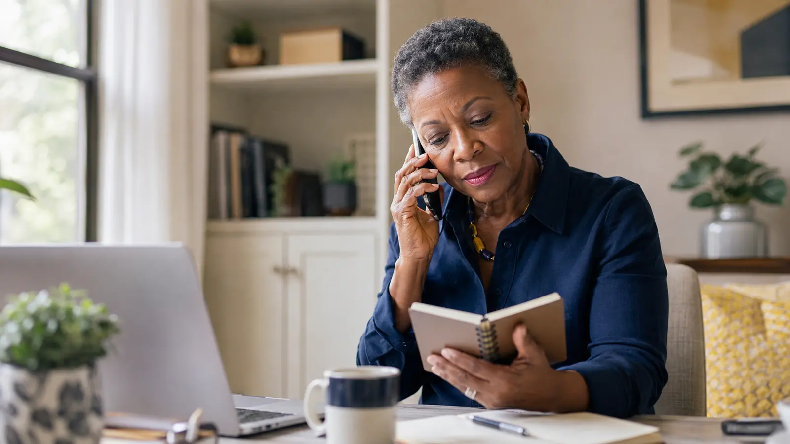 Adult over 50 building a business relationship through a thoughtful phone call.